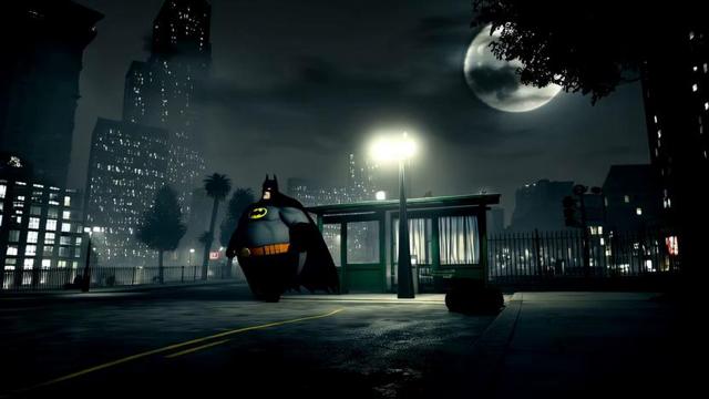 very Fat batman walk at bus halte